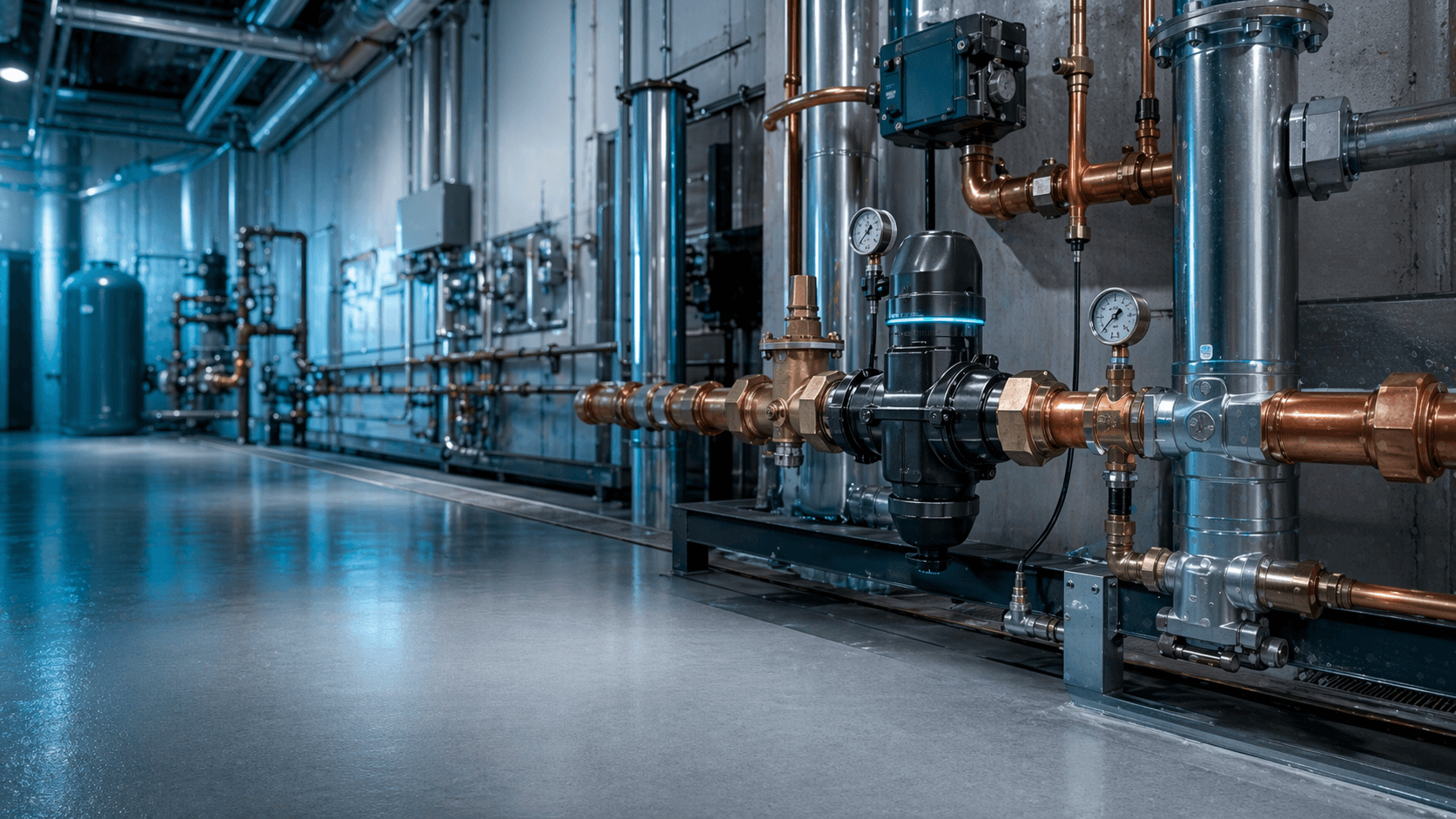 Installed Smart Valve in a clean commercial mechanical room